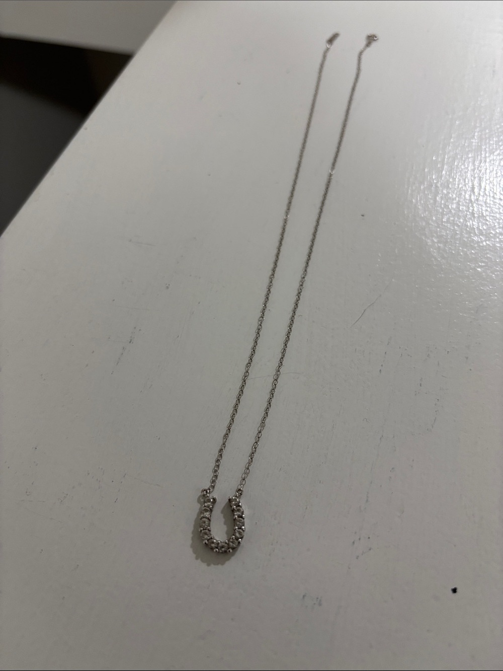 Sterling Silver Crystal Horseshoe Necklace - White. 16 inch